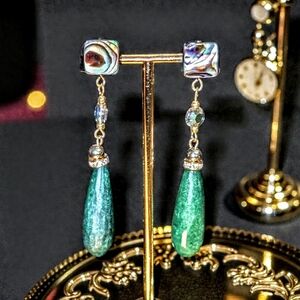 Nephrite-Jadeite With Abalone Shell Drop Earrings